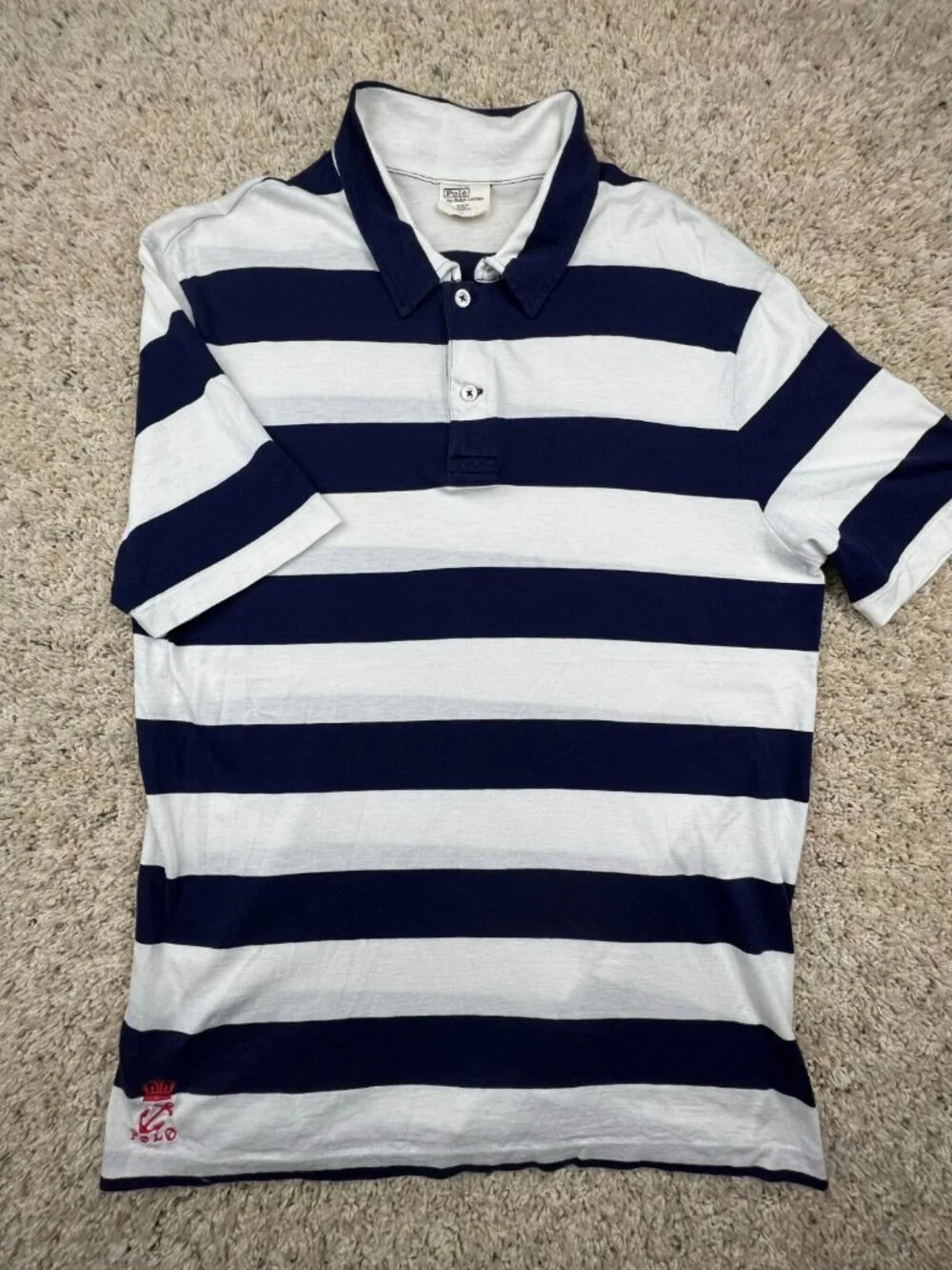 Polo Ralph Lauren Polo Shirt THIN LIGHTWEIGHT LONG White Blue Striped Medium
